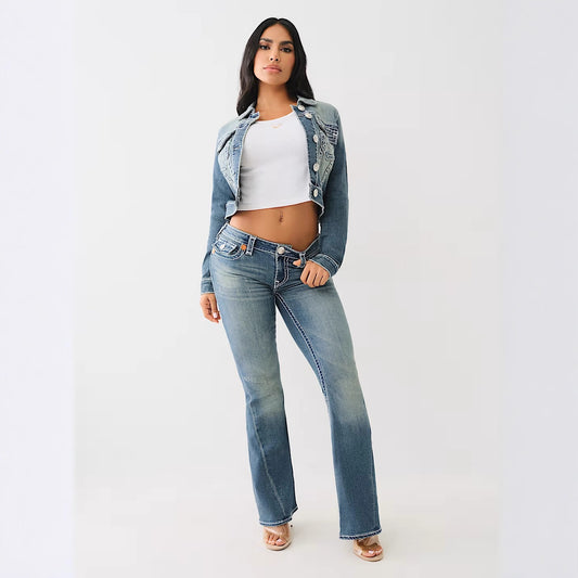 Women's Distressed Embroidery Sexy Street High Waist Jeans