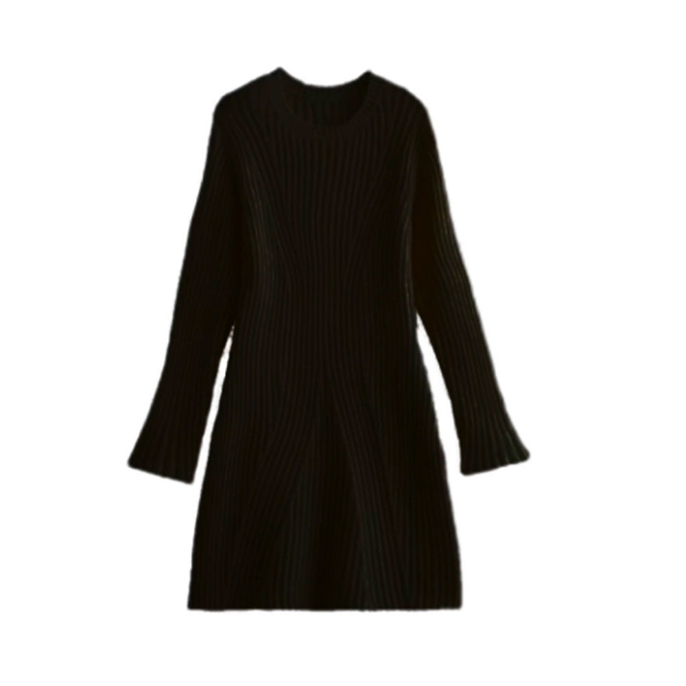 Women's Pure Color Young Round Neck Knitted Dresses