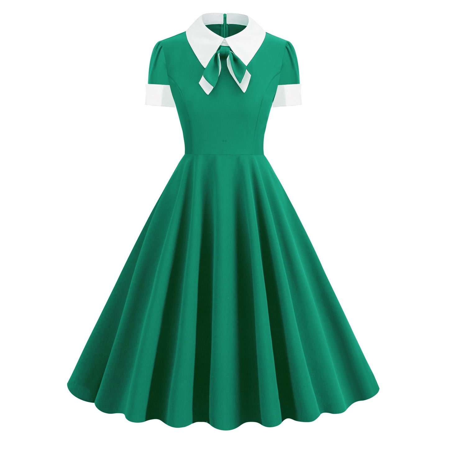 Bow Contrast Color Retro Large Swing Dresses
