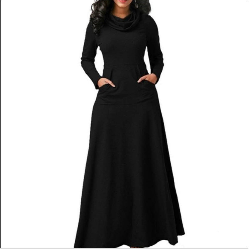 Solid Color Patchwork Pocket Scarf Swing Dresses