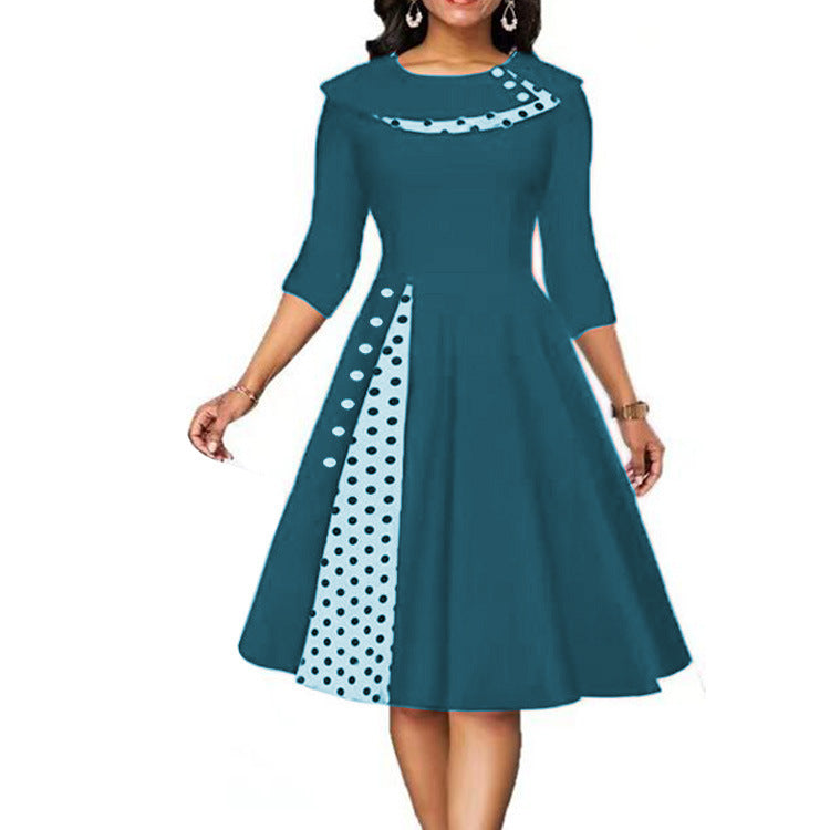 Women's Retro Polka Dot Cinched Swing Dress