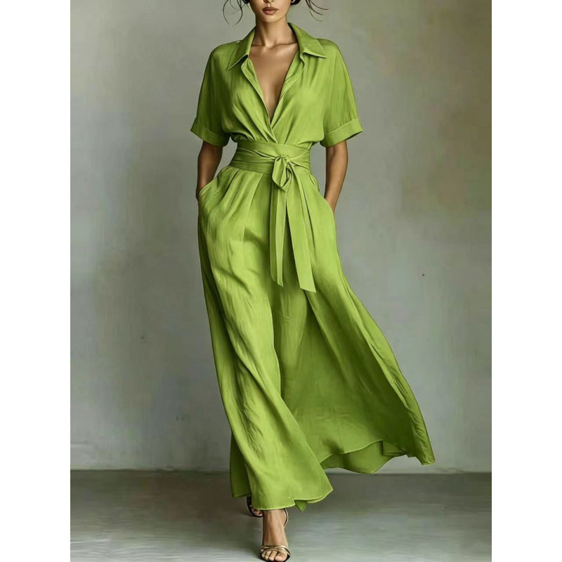 Style Vacation Elegant Retro Casual Solid Color Waist Dress