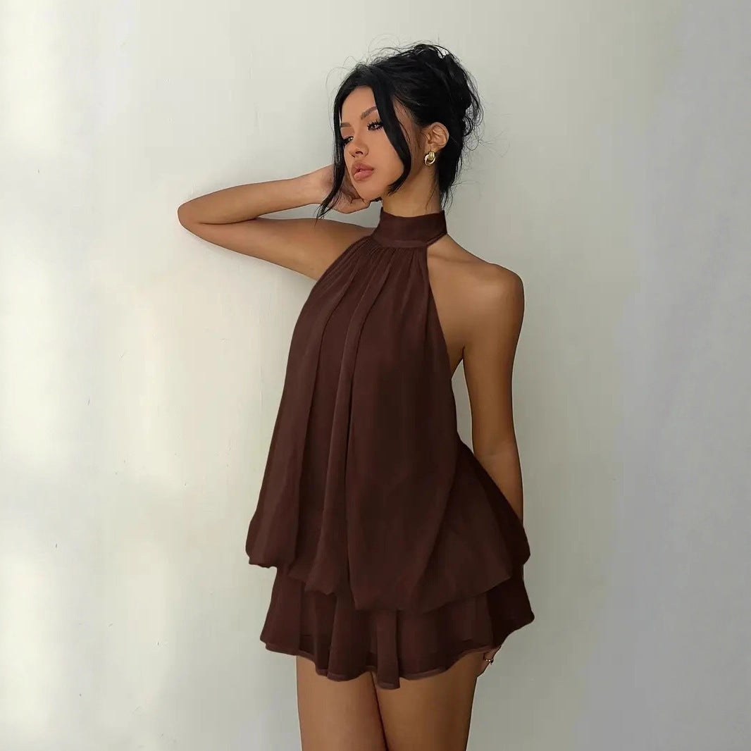 Women's Holiday Sexy Backless Halter Puff Dress