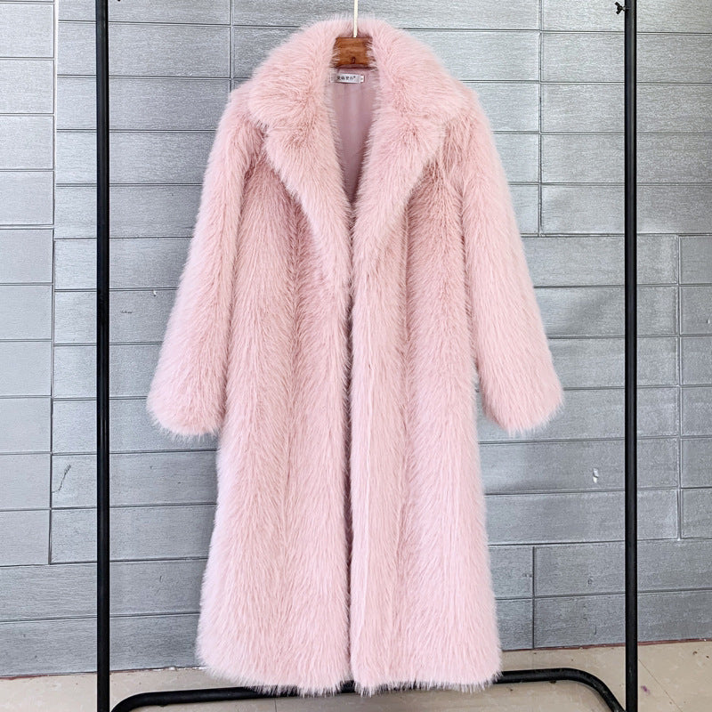 Women's Long Imitation Fur Collar Overcoat Artificial Coats