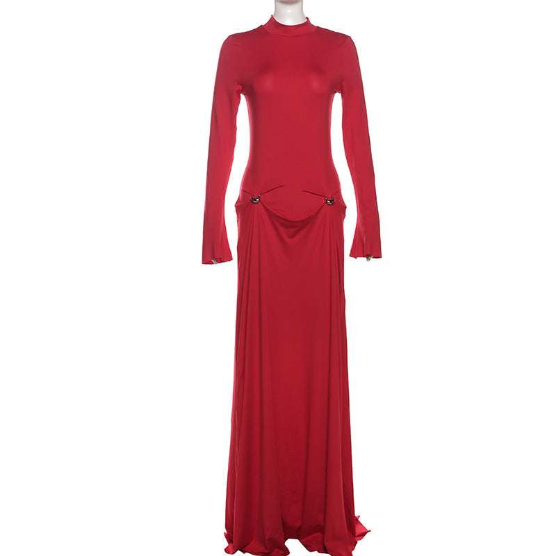 Women's Winter Elegant Pure Color Slimming Long Dresses