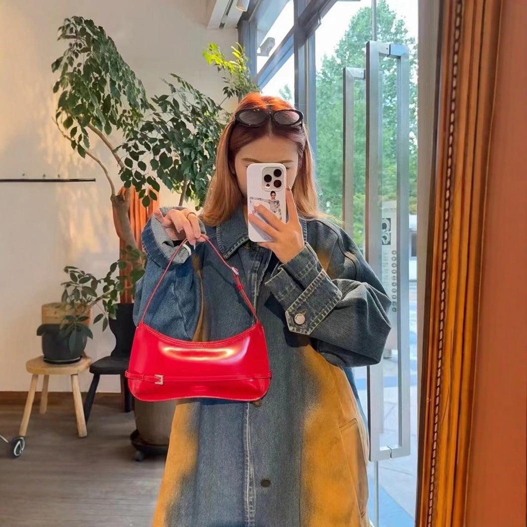 Leather Glossy Vintage Baguette Underarm High-grade Armpit Bags