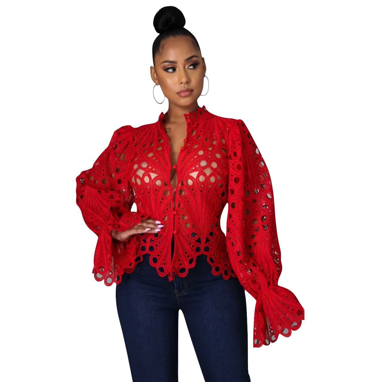 Women's Autumn Ripped Sexy Flare Sleeve Breathable Clothing