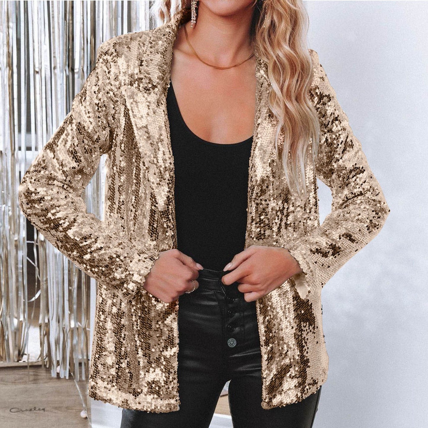 Casual Sequin Sequined Long Sleeve Commute Coats