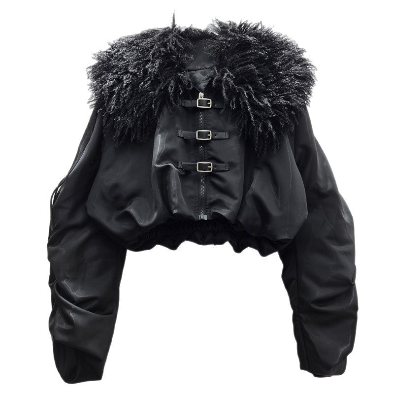 Street Winter Niche Hot Lamb Fur Collar Drawstring Belt Coats