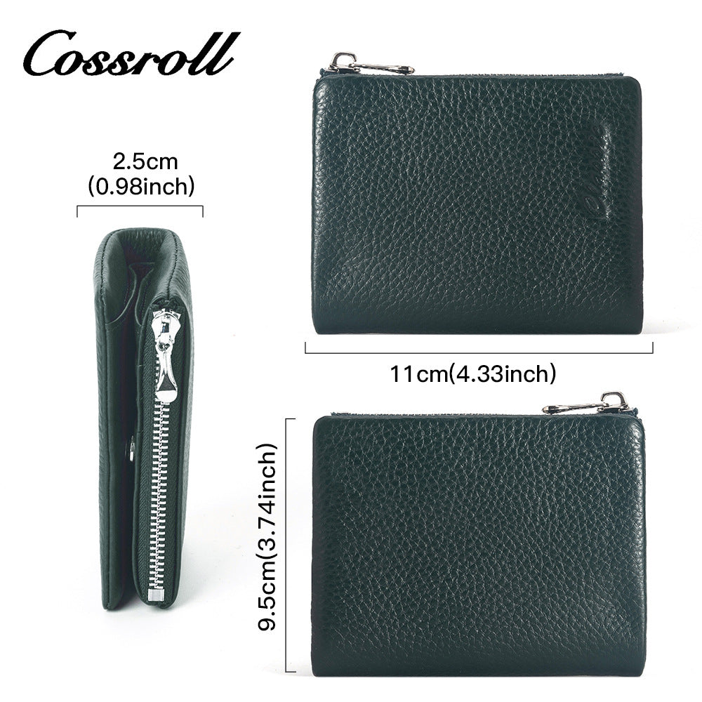 Women's Genuine Leather Female Litchi Pattern Cross Lens Layer Coin Purses