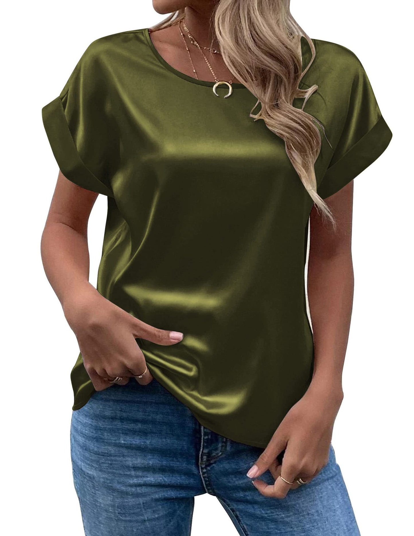 Women's Short-sleeved Satin Shirt Loose-fitting Casual Women's T-shirt