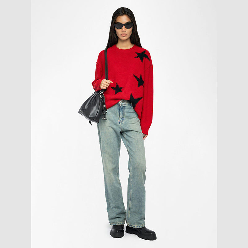 Women's French Niche Handmade Contrast Color Cashmere Sweaters
