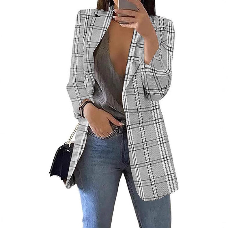 Women's Fashion Plaid Leisure Lapel For Small Suit