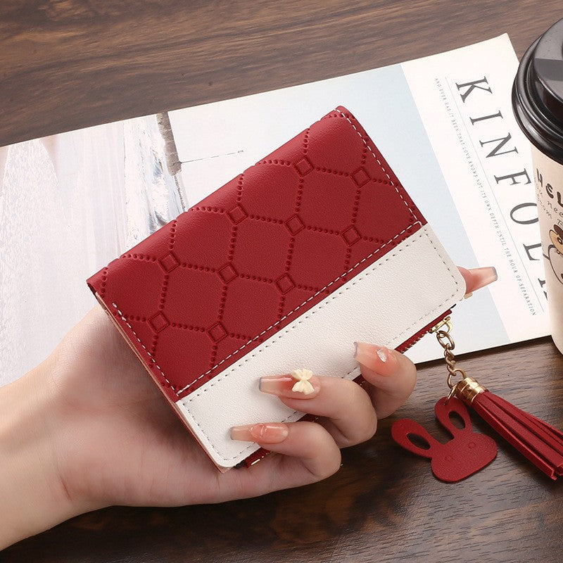 Women's Short Zipper Two-fold Embossed Korean Style Ladies Wallets