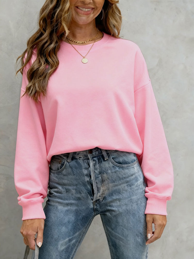 Women's Solid Color Casual Loose Crew Neck Sweaters