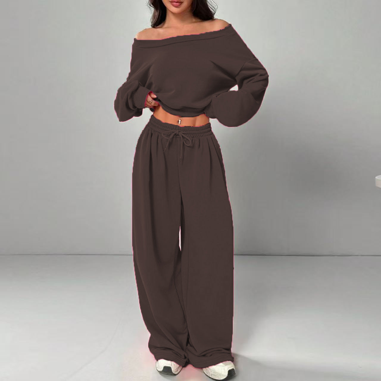 Women's Fashion Shoulder Casual Navel Solid Color Suits