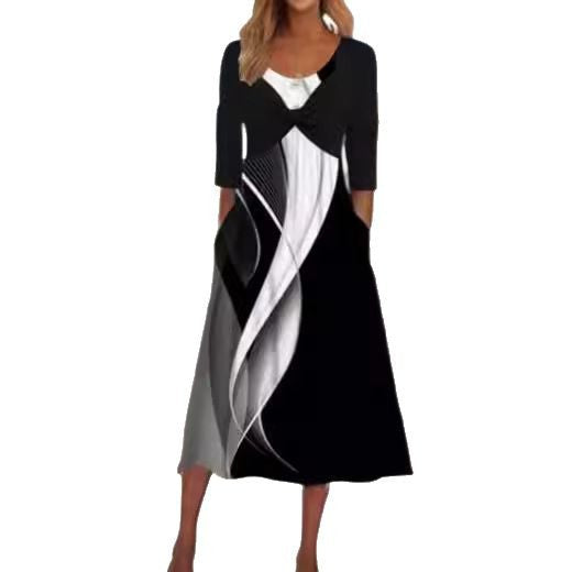 Fashion Printed Fake Two Pieces Large Three Dress