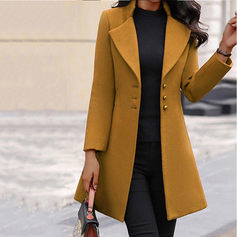 Women's Long Lapel Slimming Solid Color Slim Coats