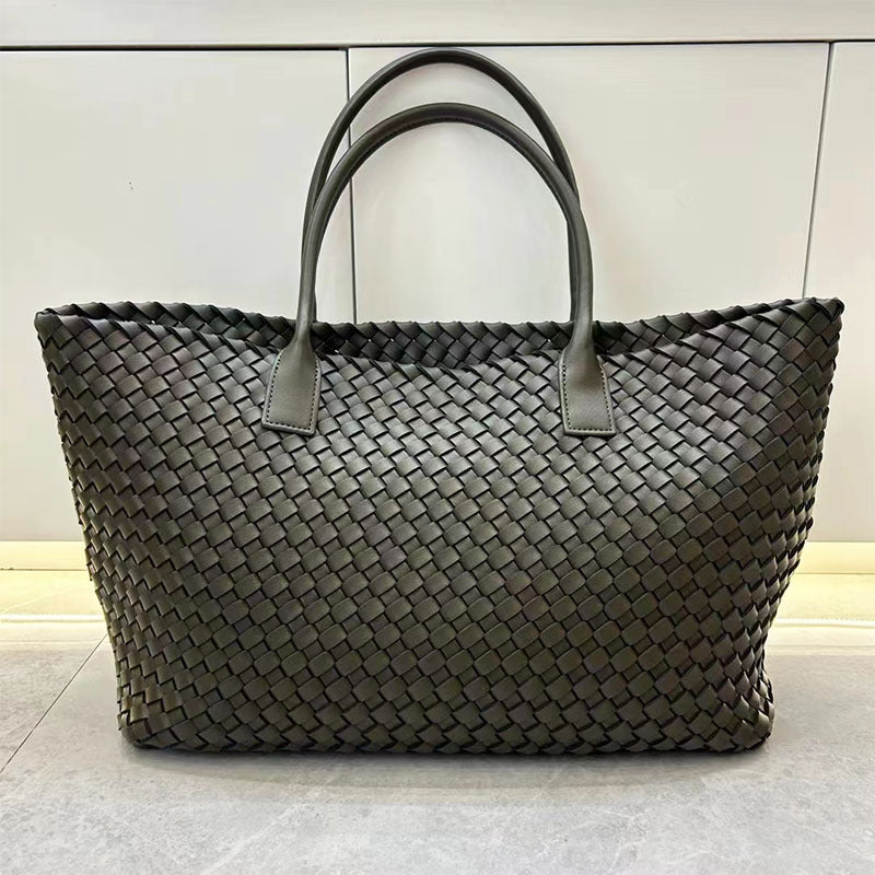 Women's Genuine Leather Design Woven Shopping Big Bags