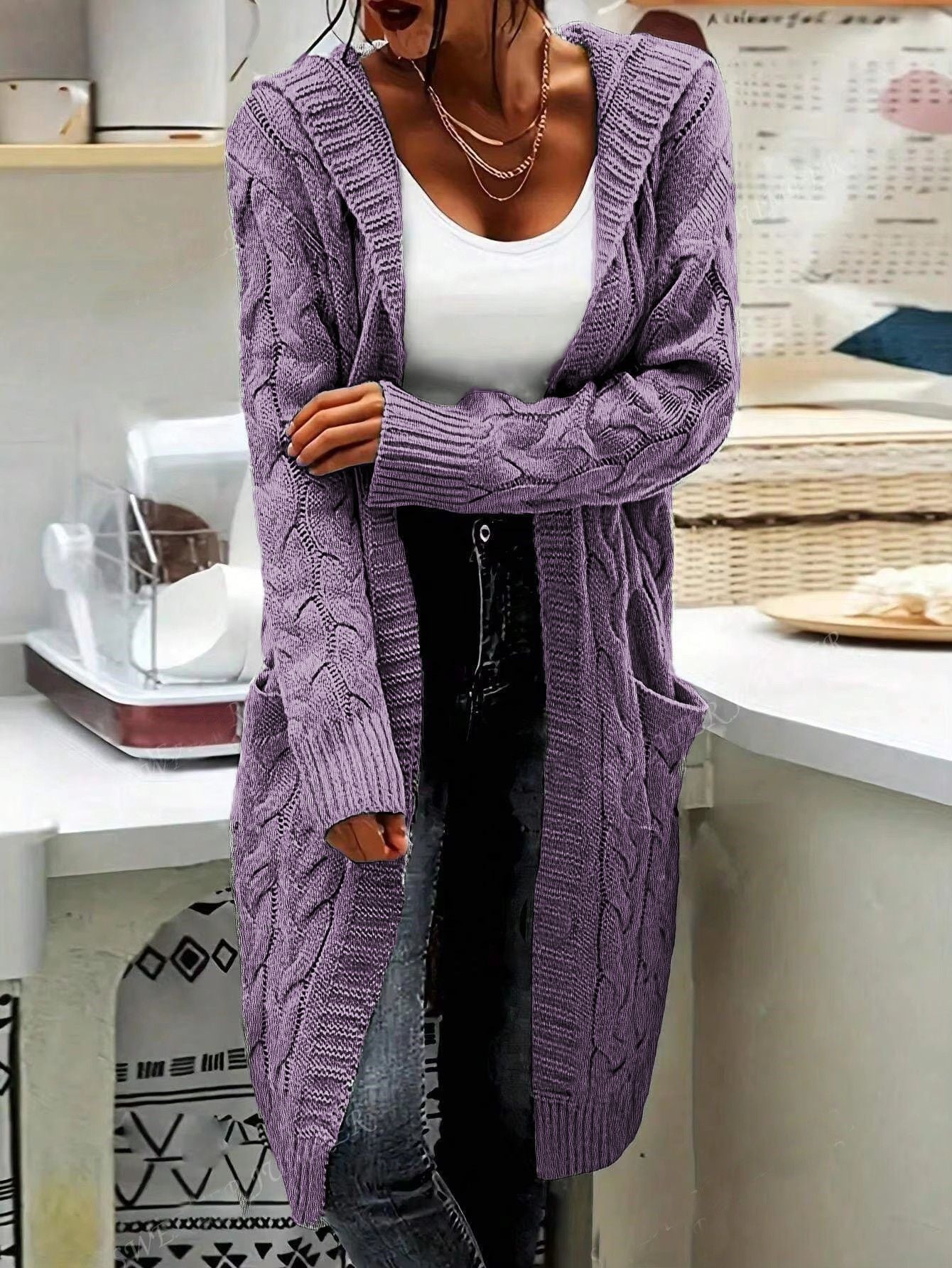 Women's Unique For Long Hooded Knit Knitwear