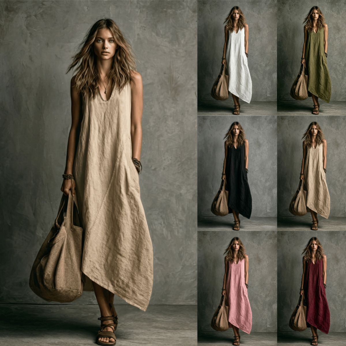 Summer Fashion Stitching Sleeveless Pocket Vacation Dress
