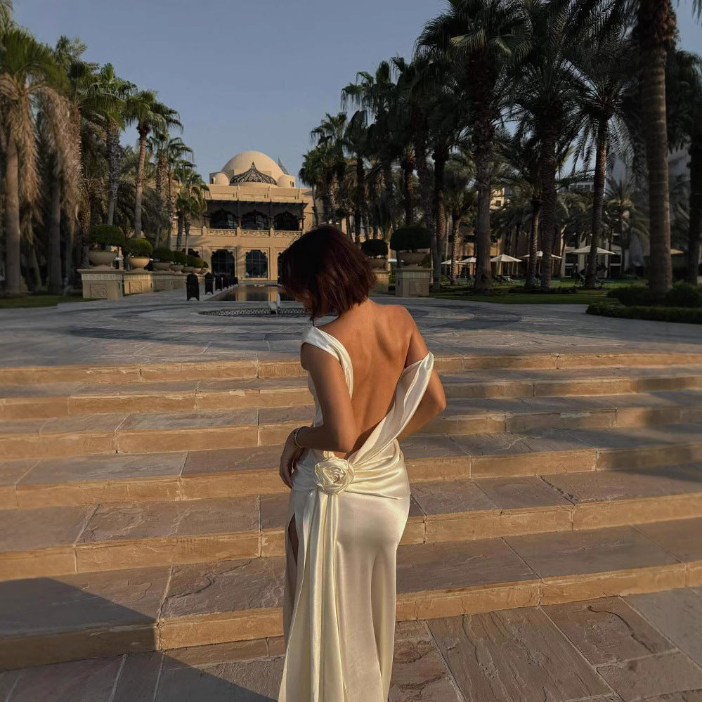 High Quality Satin Dignified Flowers Dress Dresses