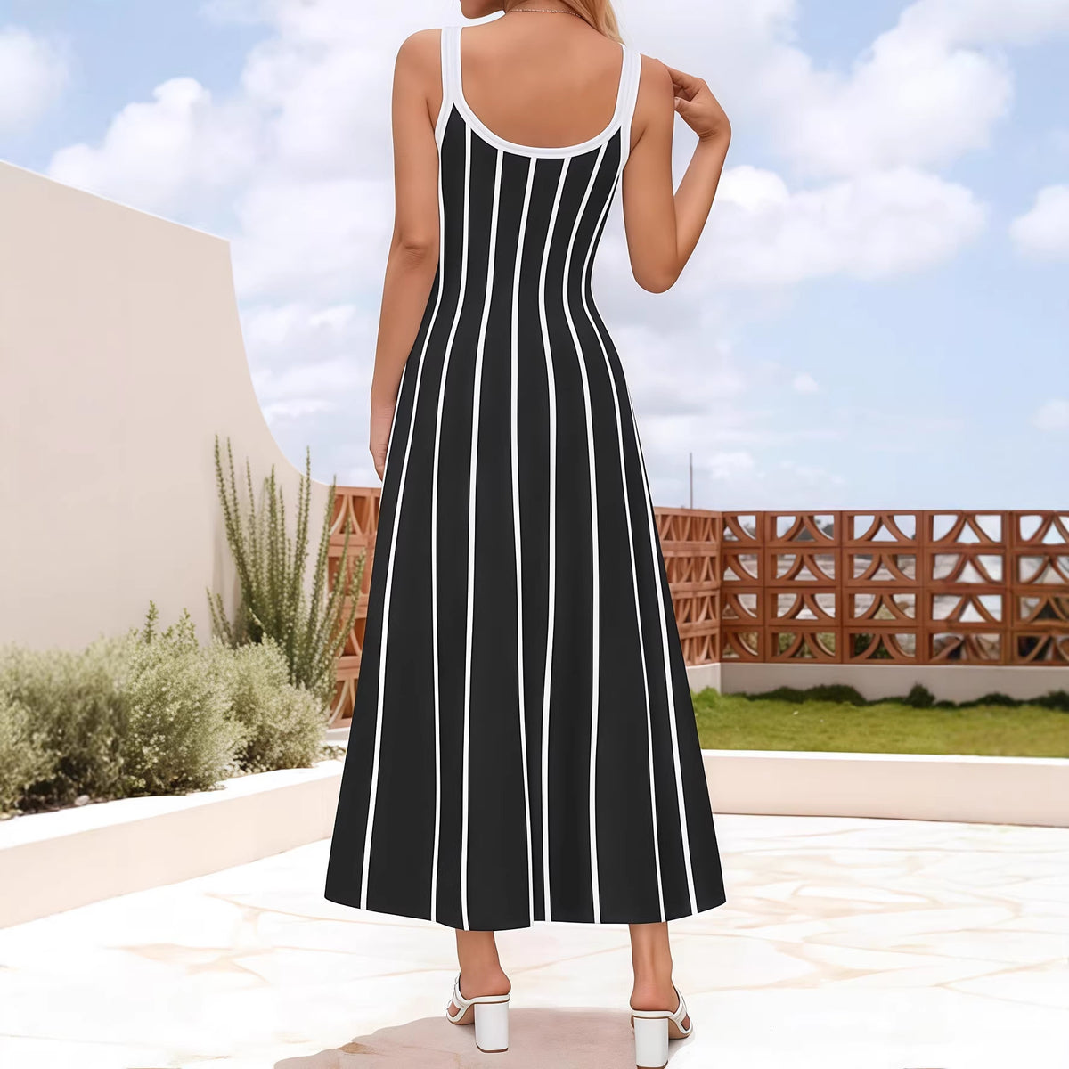 Striped Mid-length Casual A- Line Swing Knitted Dress