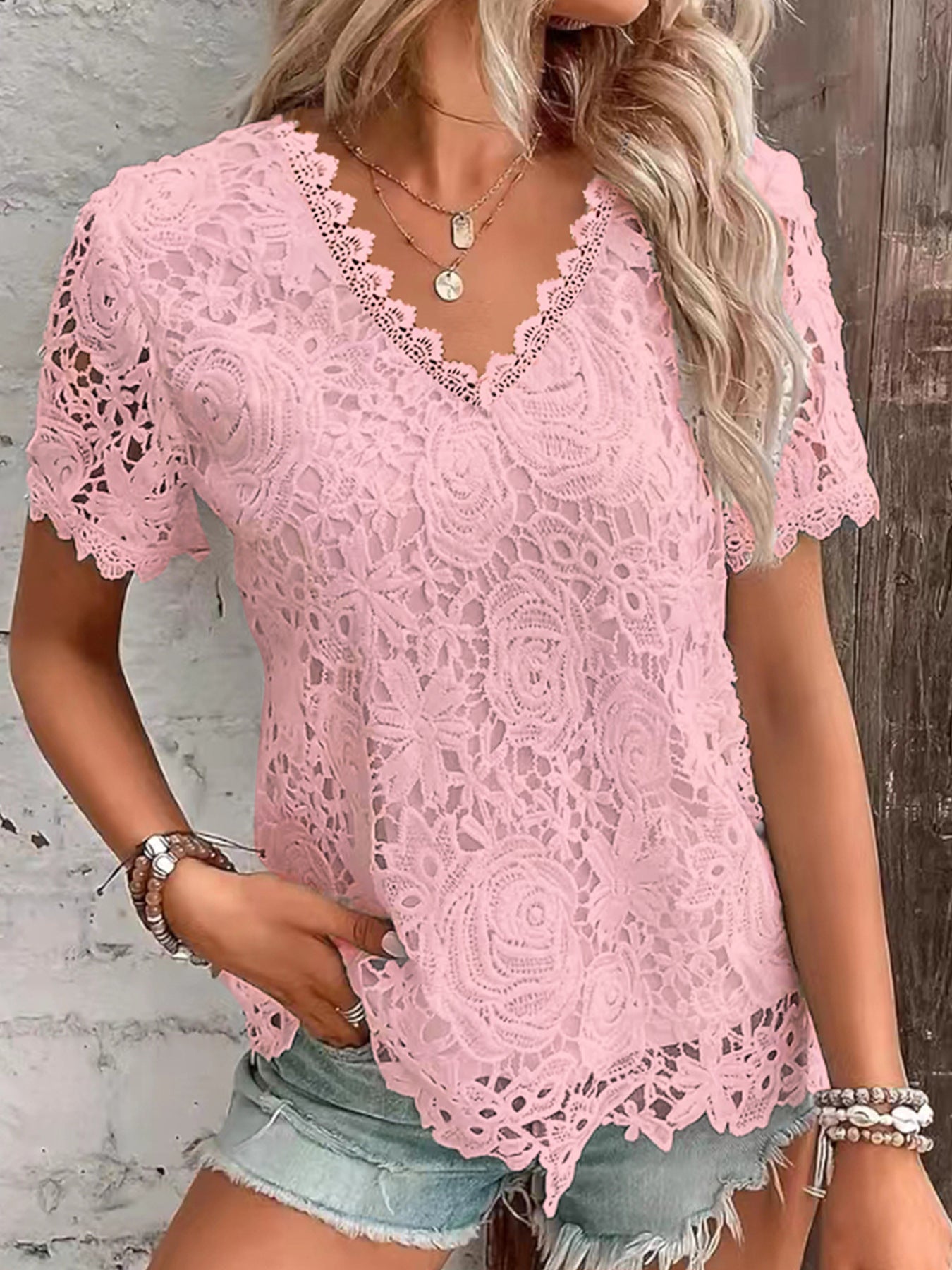 Classy Slouchy Women's Fashion Lace Sleeve Women's T-shirt