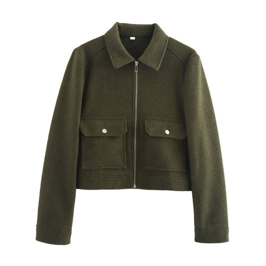 Women's Autumn Lapel Zipper Double Pocket Coats