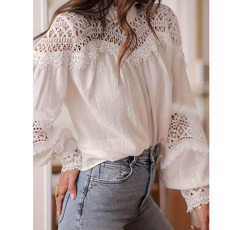 Women's Crocheted Smock Sexy Cutout Bell Sleeve Blouses
