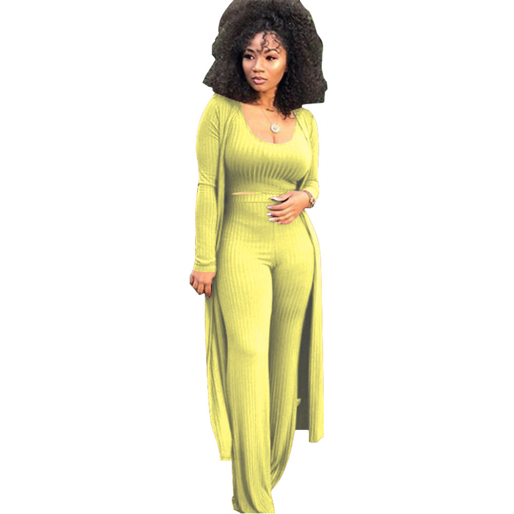 Women's Elastic Sunken Stripe Three-piece Tight Sexy Suits
