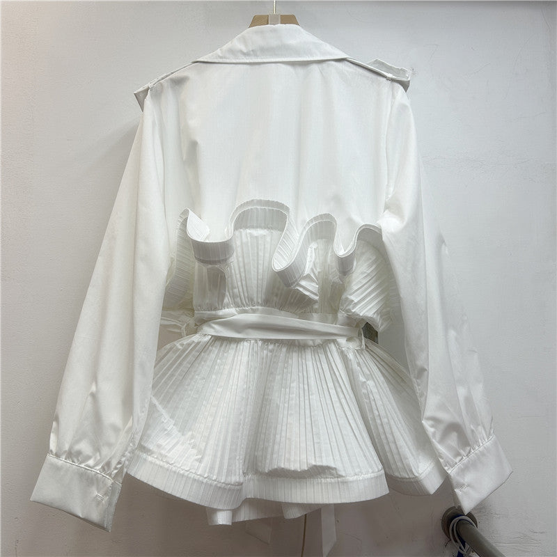 Women's Lapel Long Sleeve Irregular Ruffled Sense Blouses