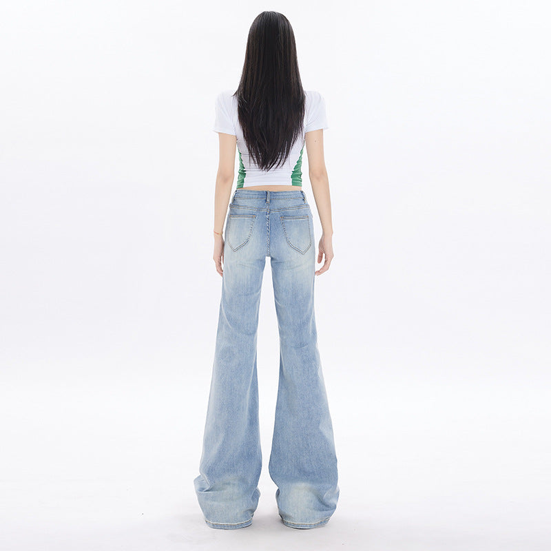 Women's Slimming Washed Design Versatile Korean Fashion Jeans