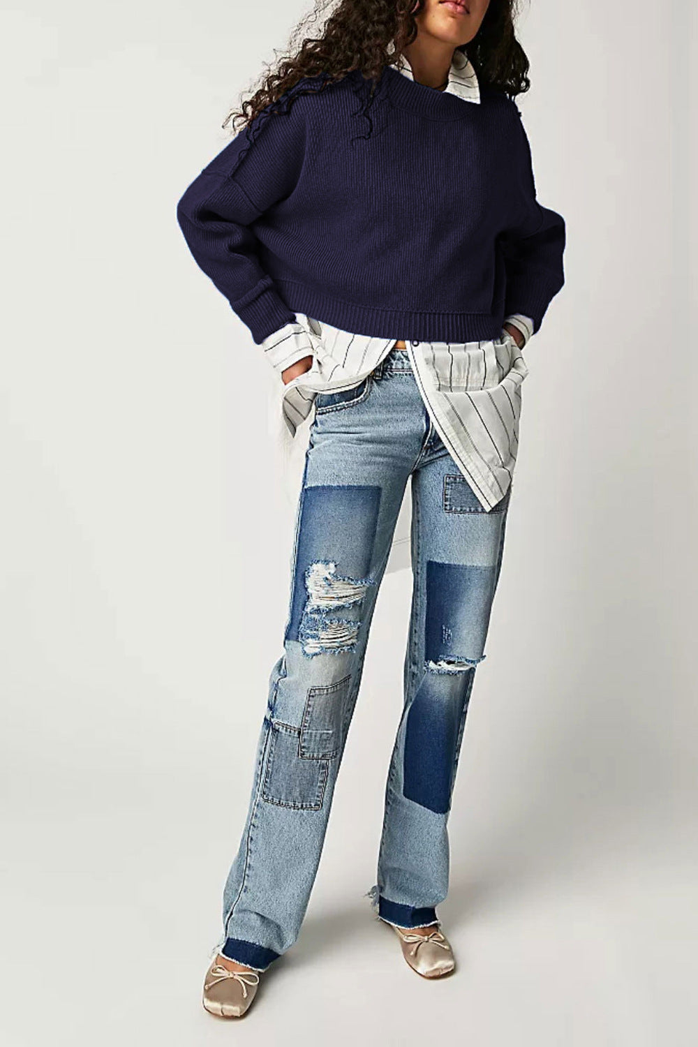 Women's Fashion Round Neck Solid Color Loose Sweaters