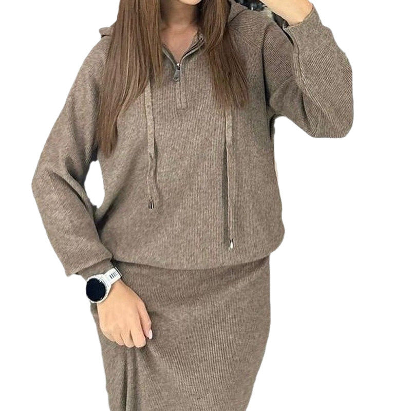 Women's Autumn Hooded Fashion Casual Knitted Dress Sweaters