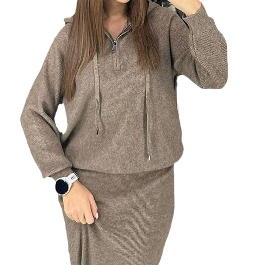 Women's Autumn Hooded Fashion Casual Knitted Dress Sweaters