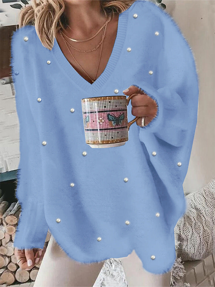 Women's Classic Bead Solid Color Pullover Sweaters