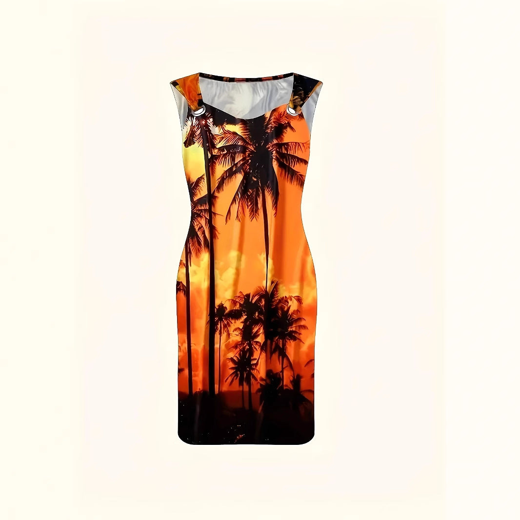 Women's Summer Sleeveless Round Neck Retro Printed Dress