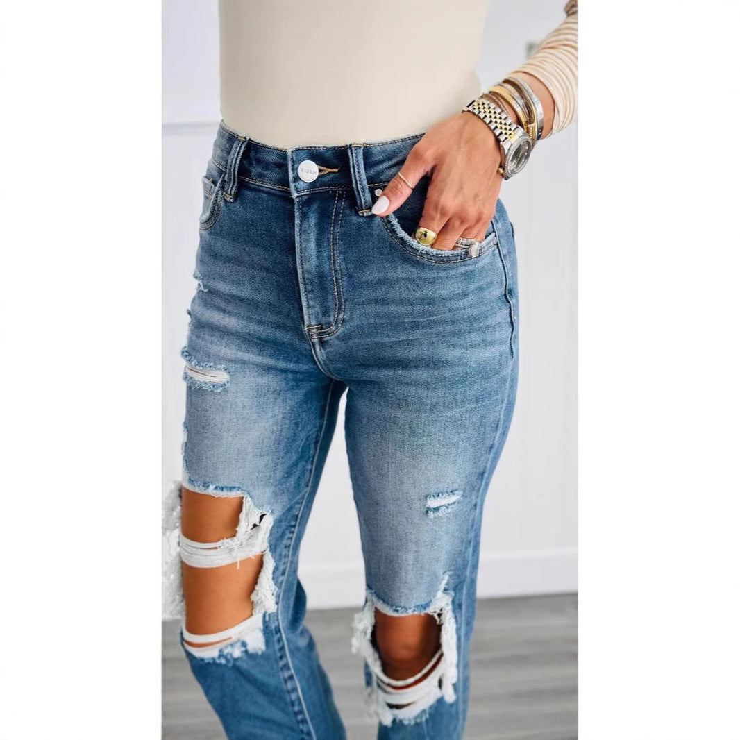 Classy Summer High Waist Washed Ripped Women's Jeans