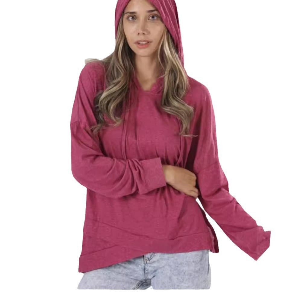 Charming Women's Autumn Hem Irregular Hooded Women's Sweater, Sweater