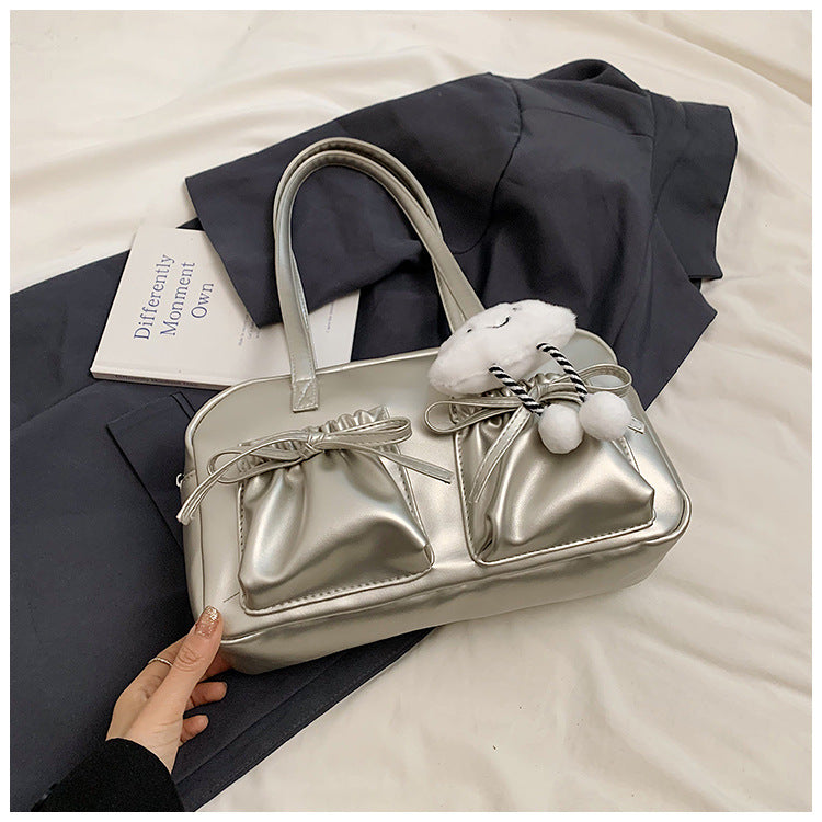 Women's Style Fashion Bow Pleated Glossy Underarm Bags