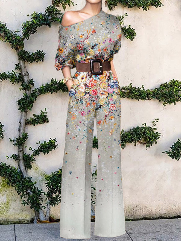 Women's Summer Fashion Printed Holiday Casual High Waist Jumpsuits