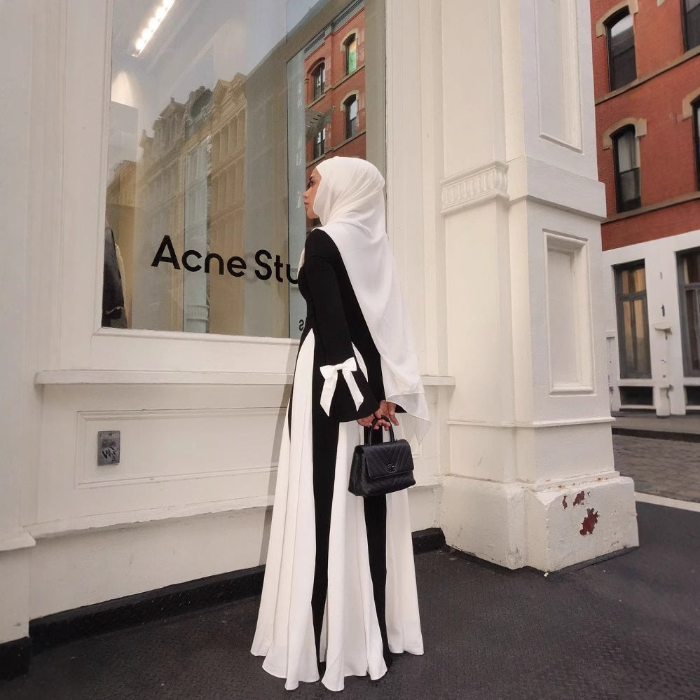 Women's Spring Black White Long Patchwork Elegant Dresses