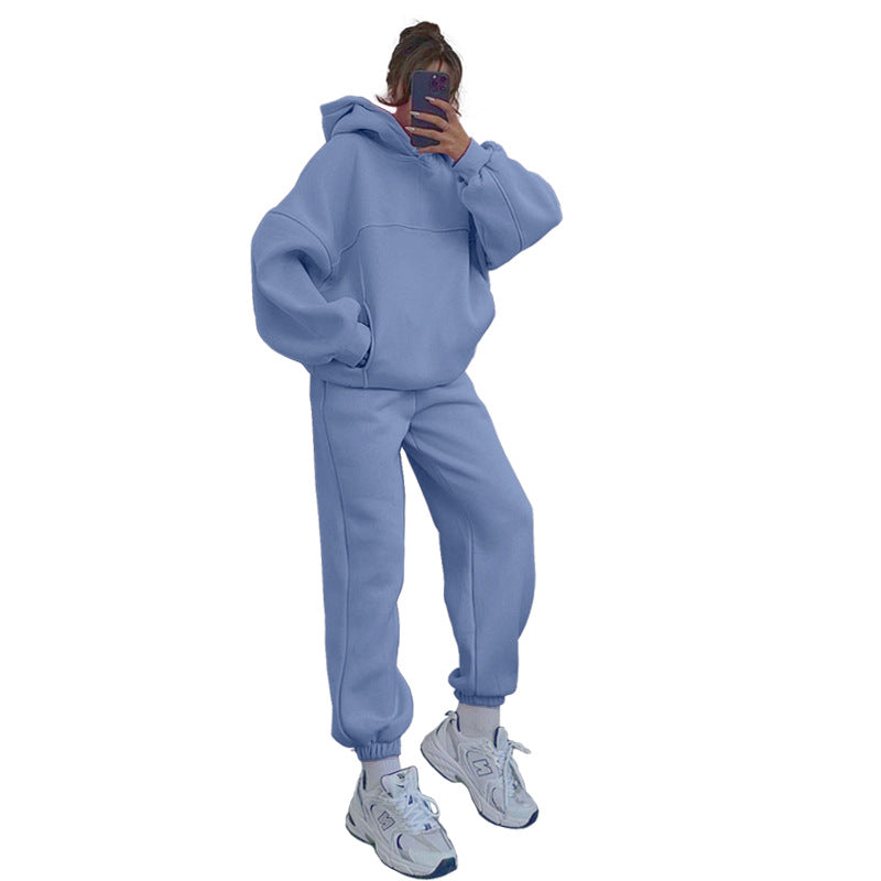 Women's Solid Color Hooded Two-piece Set Fashion Suits