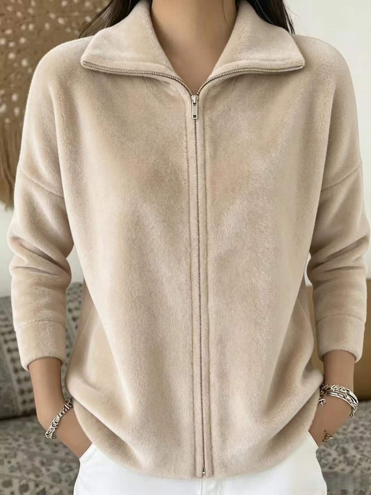 Veet Solid Color Loose Zip Easy Women's Sweater, Sweater