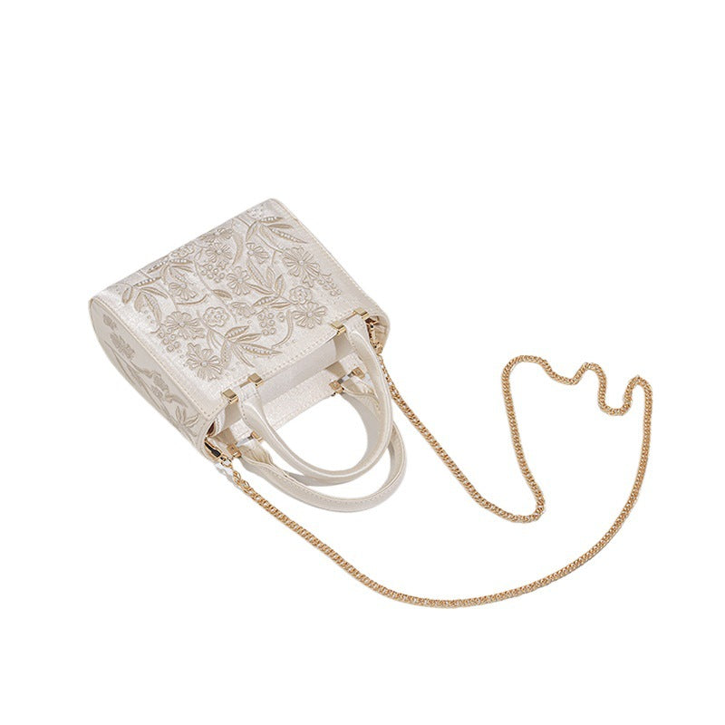 Women's Decorated Pearls Chain Hand Silk Satin Bags