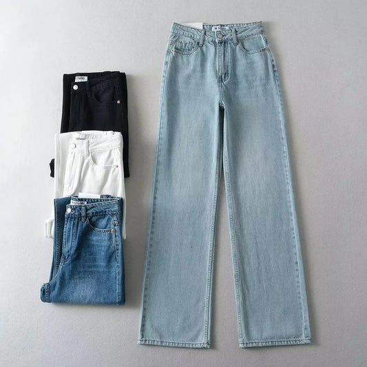 Women's Waist Wide Leg Mop Spring American Jeans