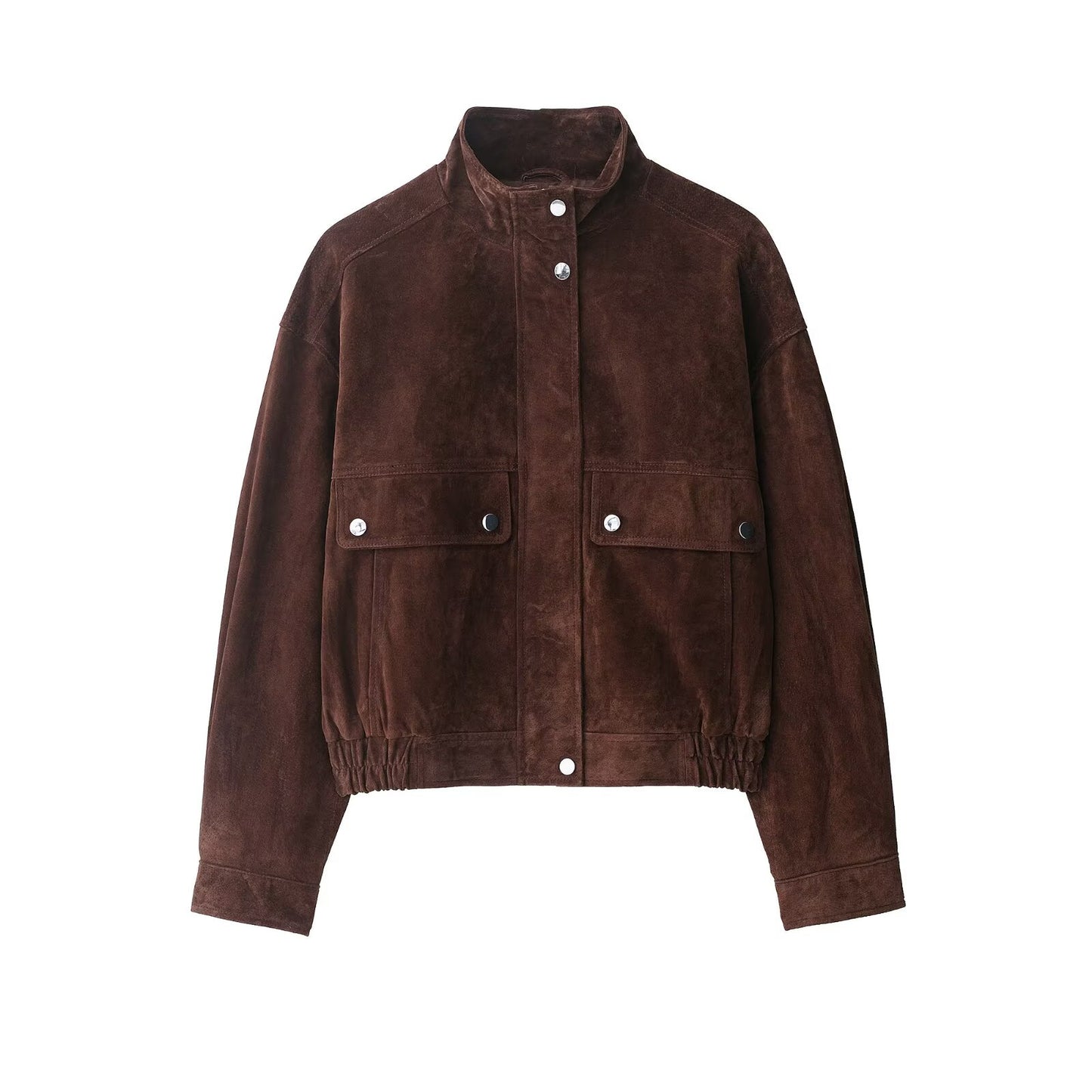 Women's Trendy Suede Bomber With Pockets Jackets