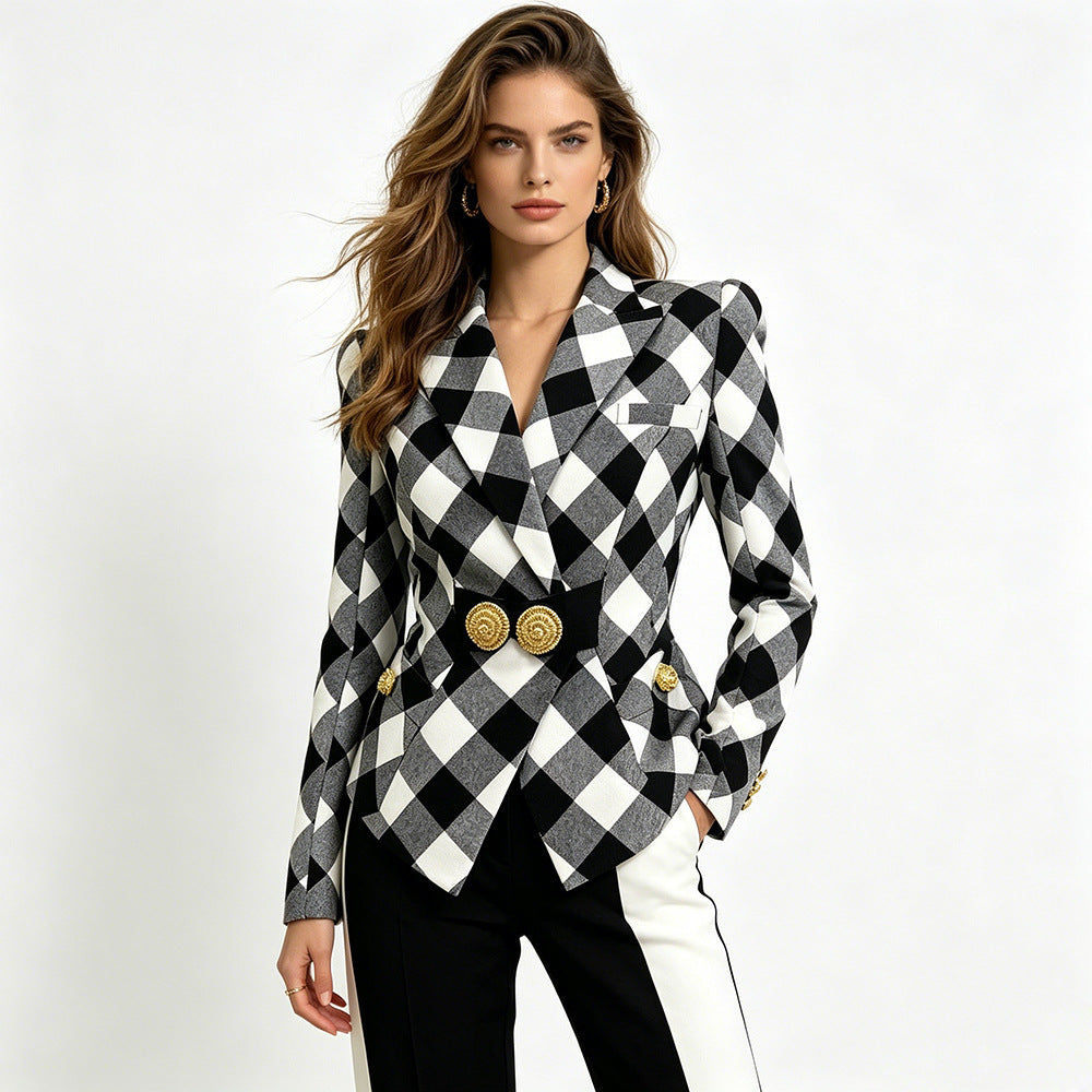 Early Autumn Fashion Large Metal Buckle Black Suits
