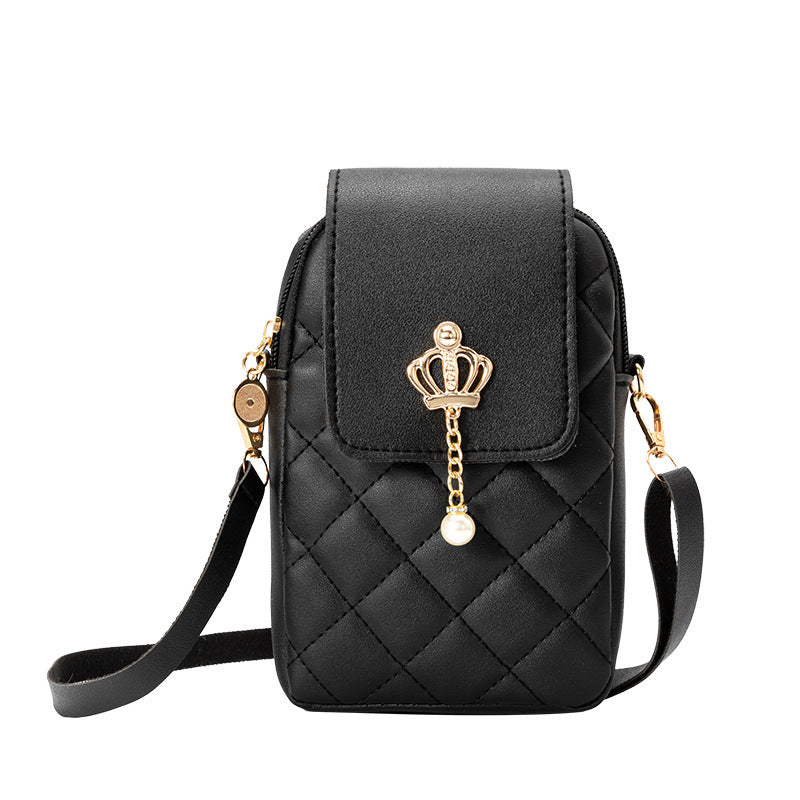 Women's Pearl Pendant Rhombus Vertical Mobile Fashion Crossbody Bags